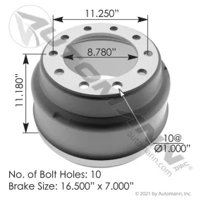 ATM 151.6714BA Heavy Duty Brake Drum (16.5" x 7")