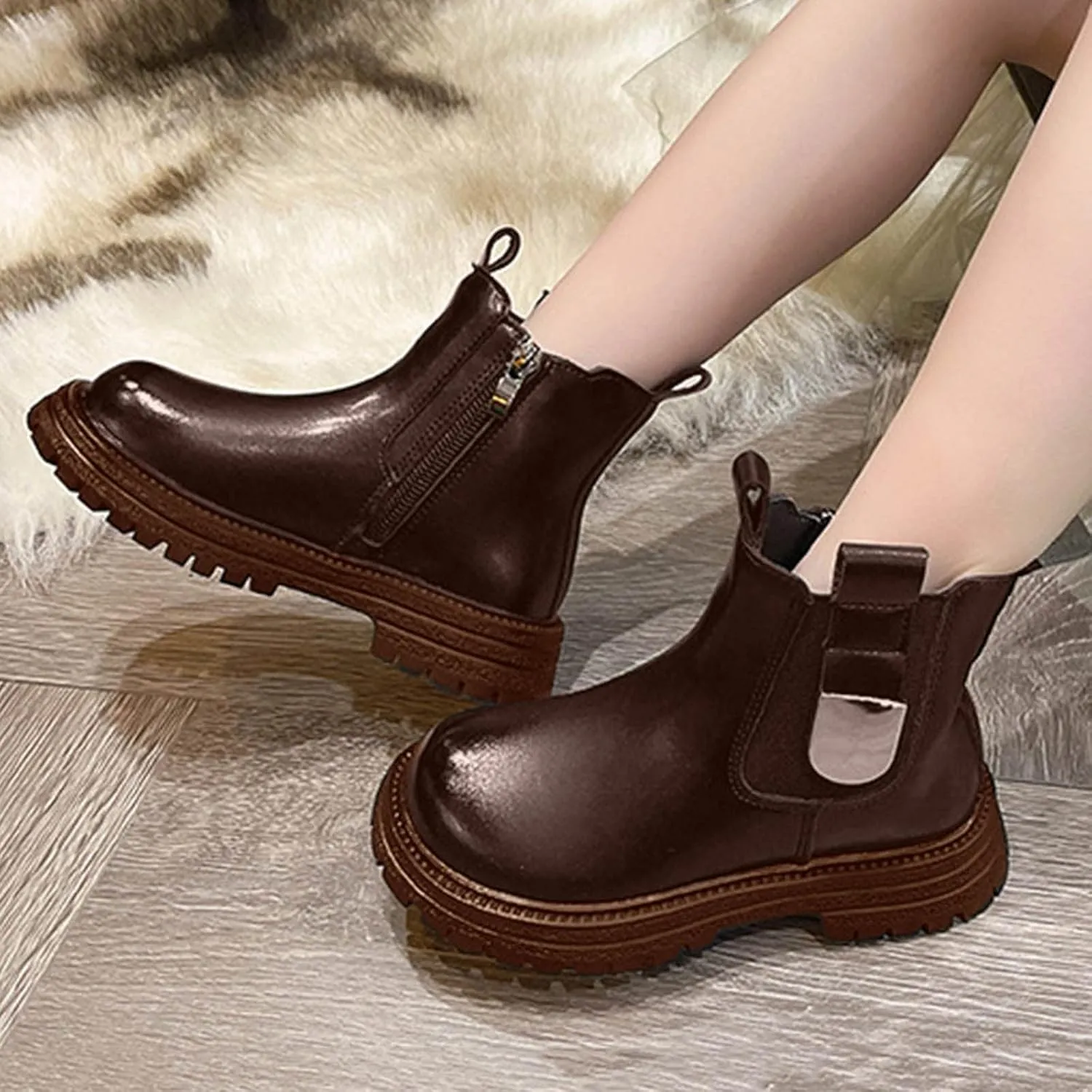 Autumn and Winter Children Boots Girls Ankle Boots Thick Bottom Non Slip Upper Side Zipper Solid Girl Rain Boots Size 5