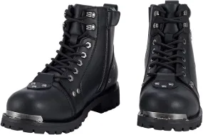 Black Men's Motorcycle Boot For Riding PU Leather Combat Boots For Men Waterproof Biker Boots with Lace-Up Side Zipper