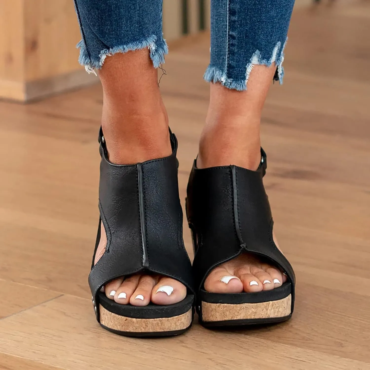 Black Sandals Women Wedge, Women's 2023 Peep Toe Platform Sandals Shoes Wedges Ankle Buckle Ladies Flip Flops