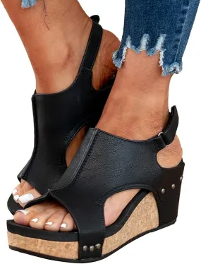 Black Sandals Women Wedge, Women's 2023 Peep Toe Platform Sandals Shoes Wedges Ankle Buckle Ladies Flip Flops