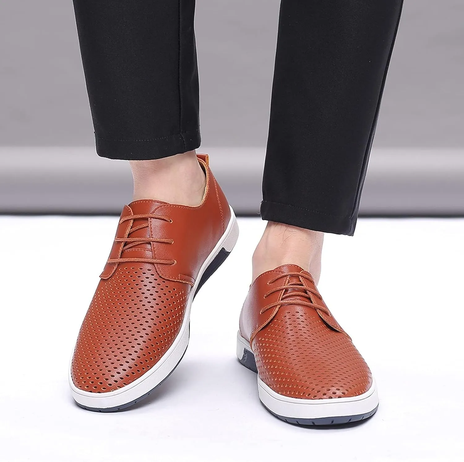 BORAMAX Men's Casual Non-Slip Oxford Shoes -Men's Flat Fashion Breathable Business Formal Dress Sneakers Dress Shoes for Men