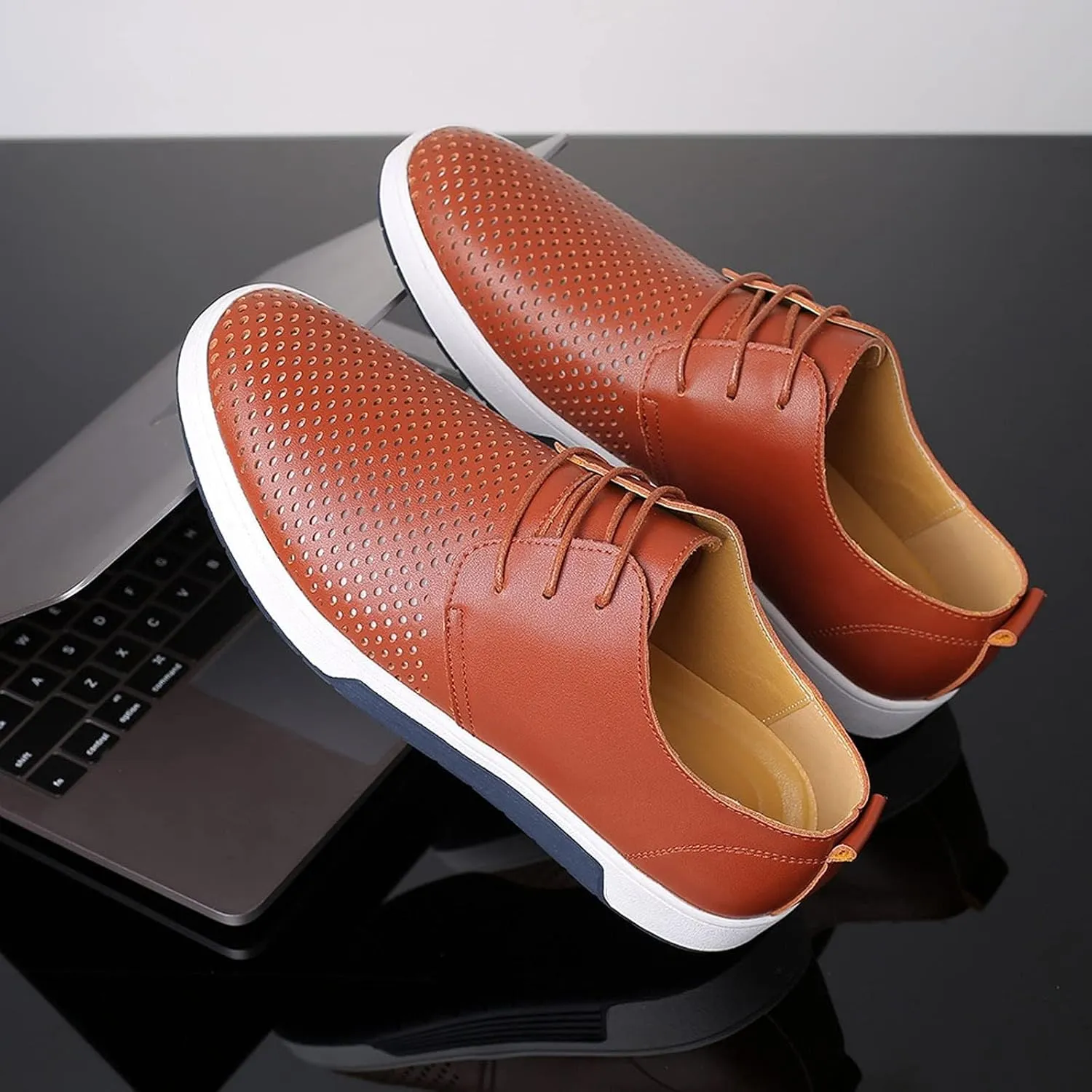 BORAMAX Men's Casual Non-Slip Oxford Shoes -Men's Flat Fashion Breathable Business Formal Dress Sneakers Dress Shoes for Men