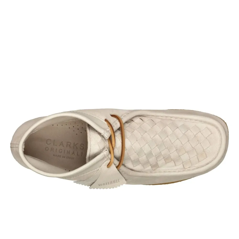 Clarks Originals Wallabee Boots Men's White Woven Suede Canvas 26159539