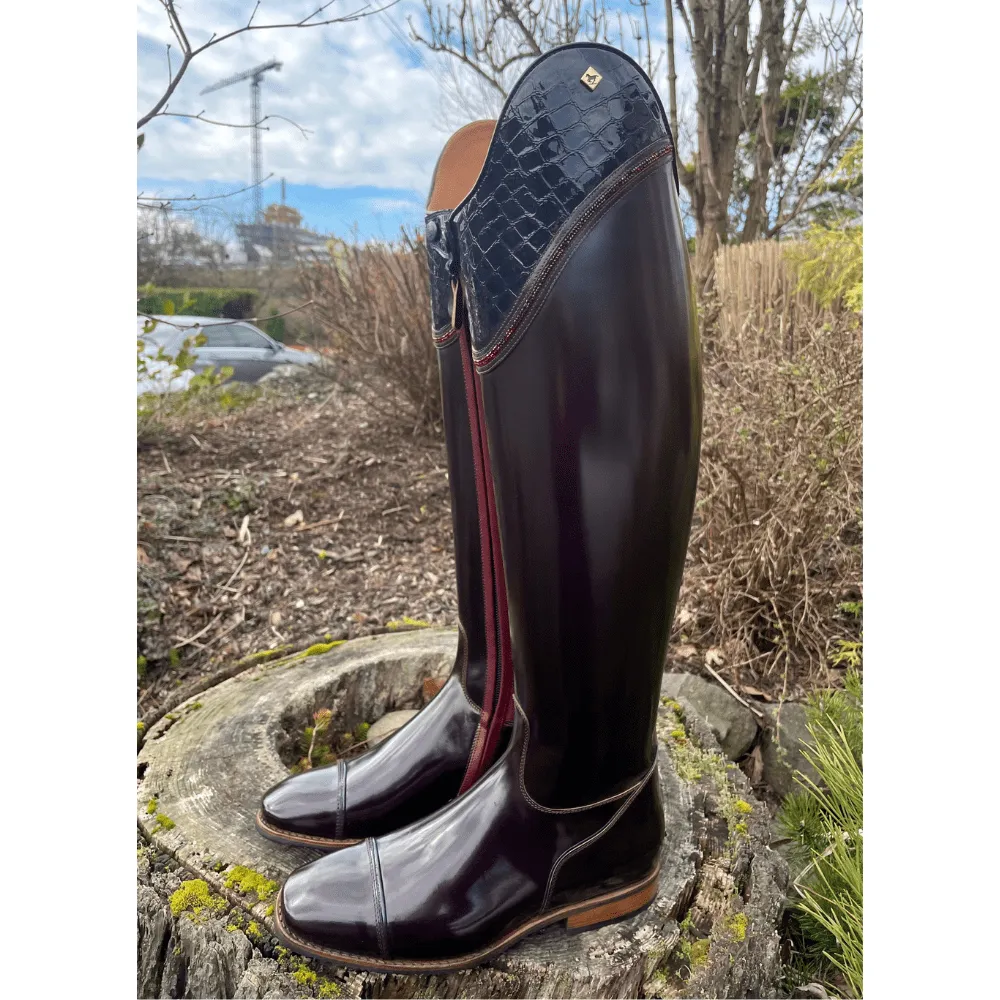Custom DeNiro Raffaello Dressage Boot - Brushed Burgundy with Lucidi Blue Lisa Top & Fineline