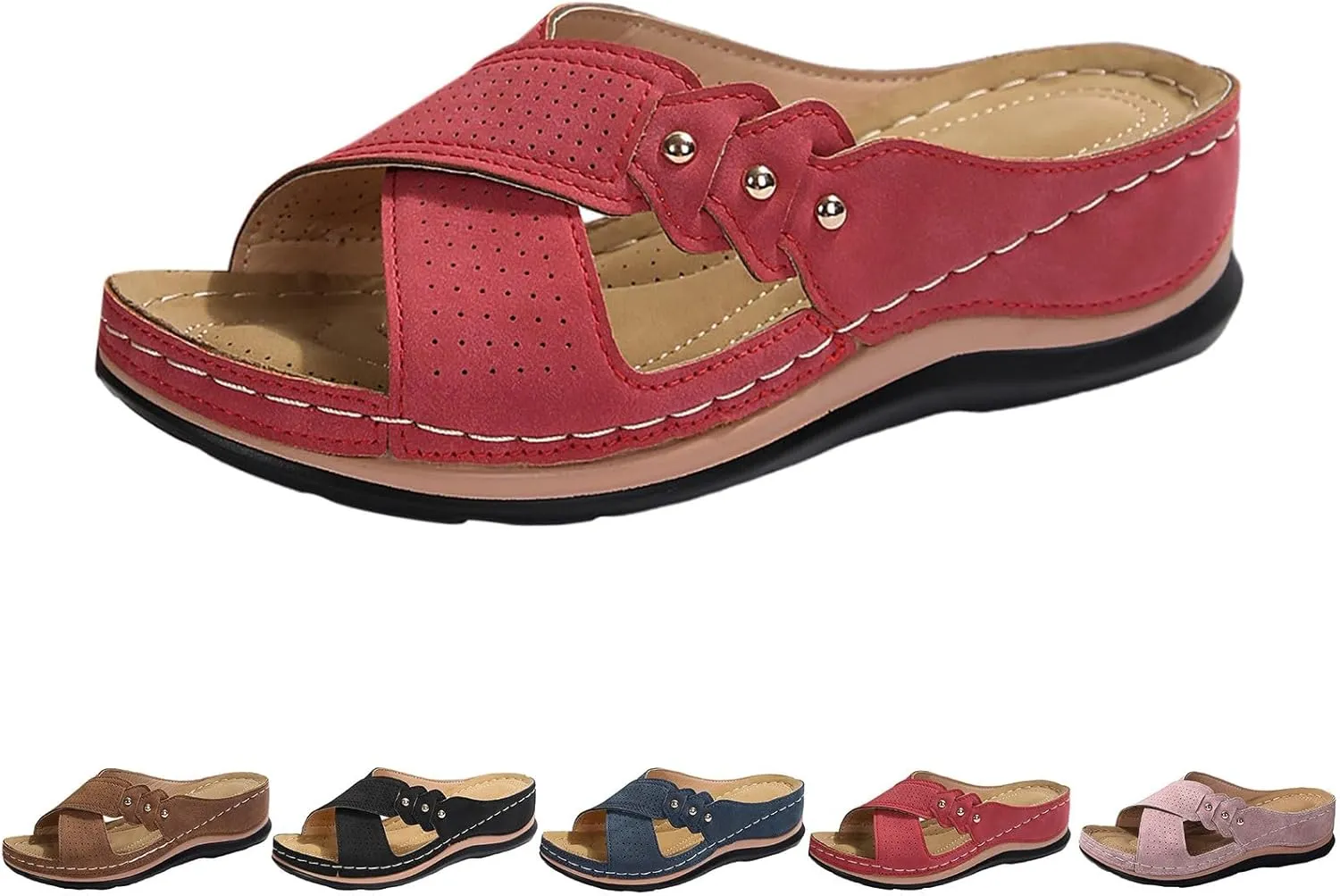Eduavar Orthopedic Sandals for Women, Womens Sandals Casual Summer Low Wedge Sandals Breathable Open Toe Walking Sandals