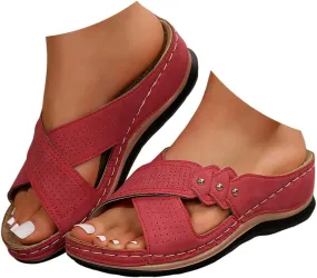 Eduavar Orthopedic Sandals for Women, Womens Sandals Casual Summer Low Wedge Sandals Breathable Open Toe Walking Sandals