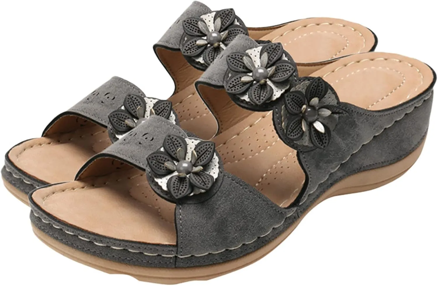 Eduavar Platform Sandals Women Casual Dressy Walking Shoes Lightweight Athletic Arch Support Slides Comfortable Wedge Slipper