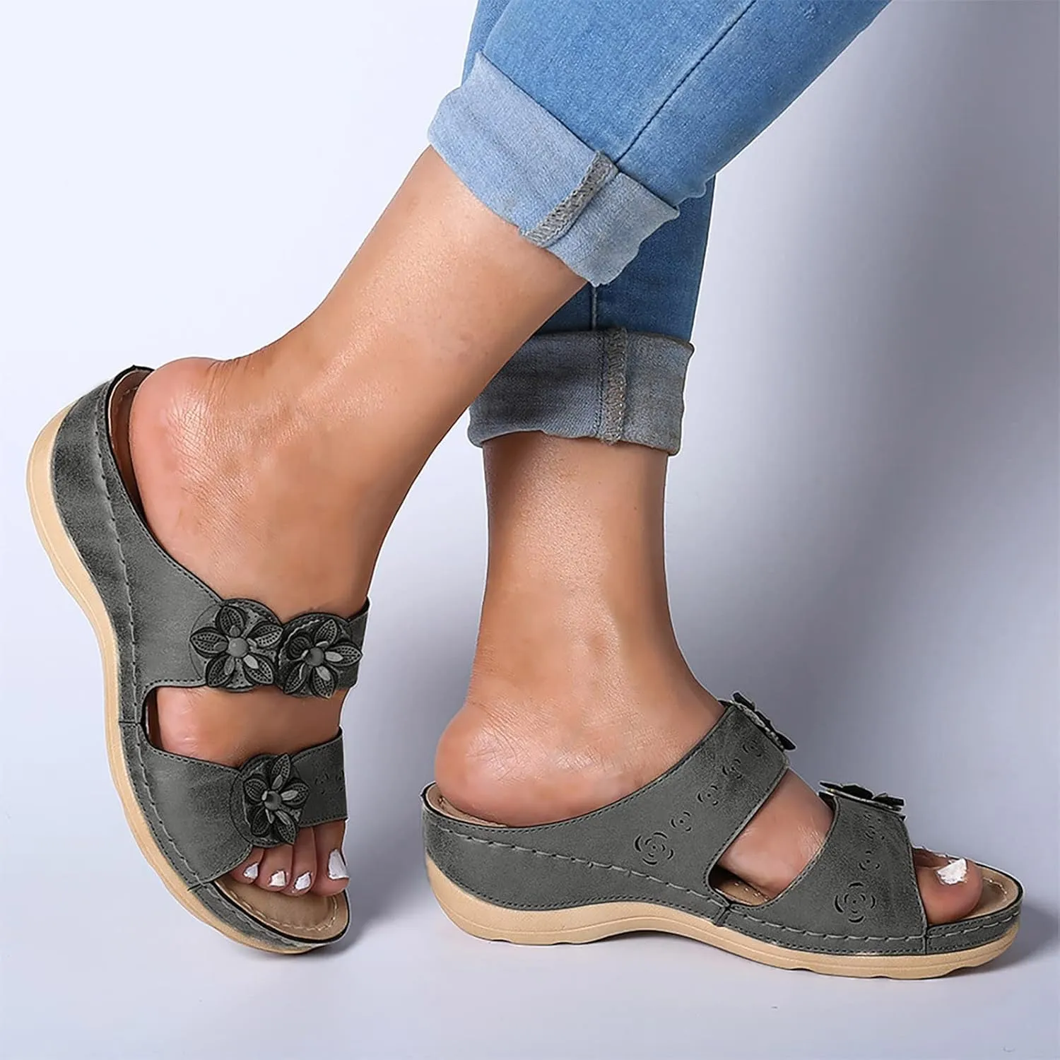 Eduavar Platform Sandals Women Casual Dressy Walking Shoes Lightweight Athletic Arch Support Slides Comfortable Wedge Slipper