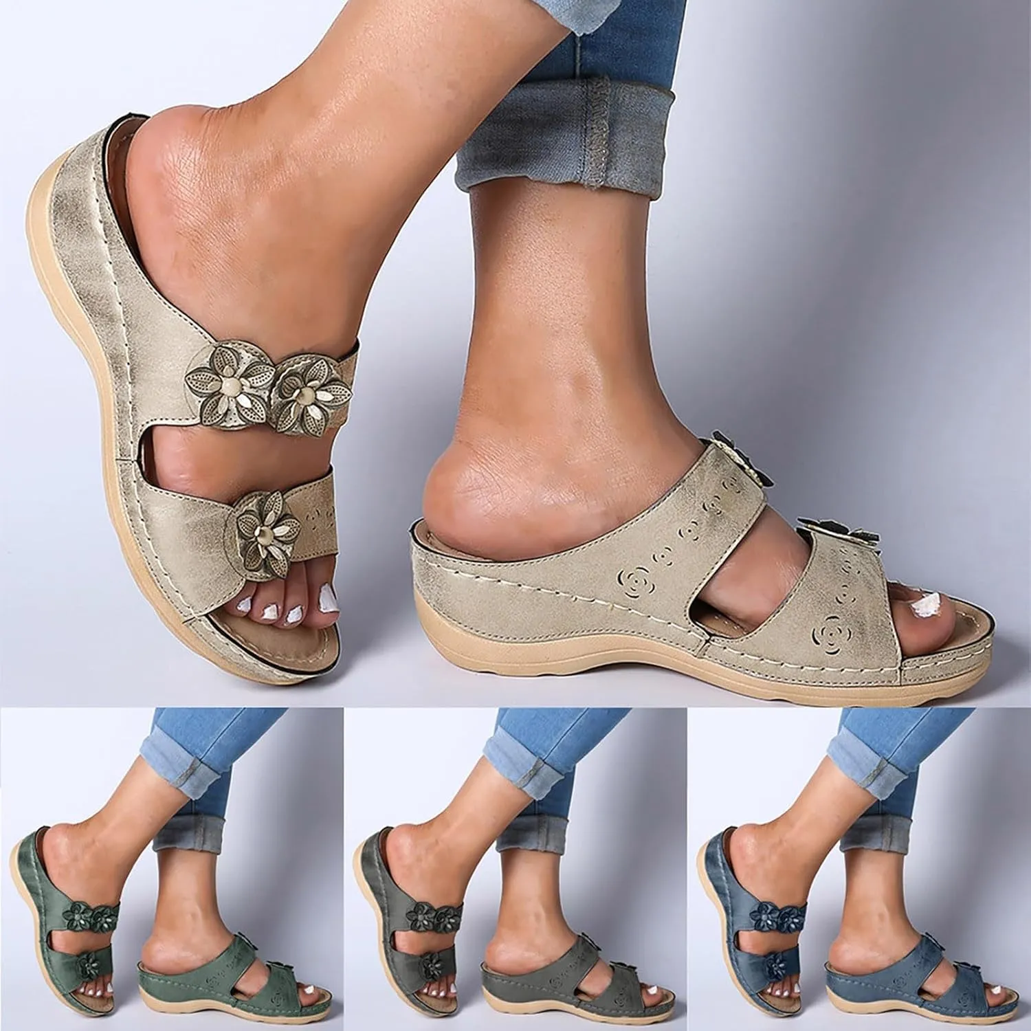 Eduavar Platform Sandals Women Casual Dressy Walking Shoes Lightweight Athletic Arch Support Slides Comfortable Wedge Slipper