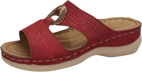 Eduavar Women's Orange Wedge Sandals, Comfortable Vintage Slip-On Open Toe Wedges