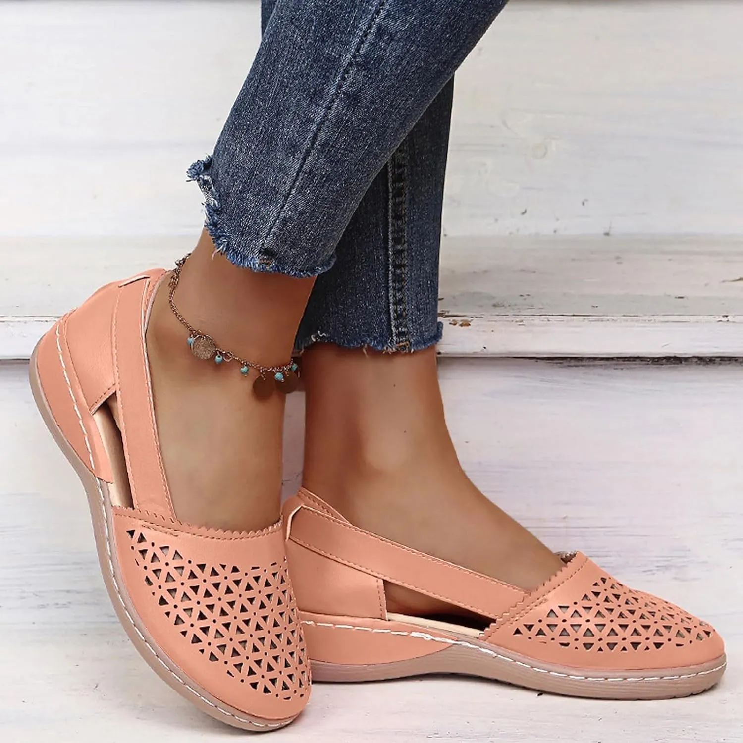 Eduavar Womens Sandals Casual Summer Mesh Wedge Slip-On with Arch Support Orthopedic Fisherman Closed Toe Sandals Footwear