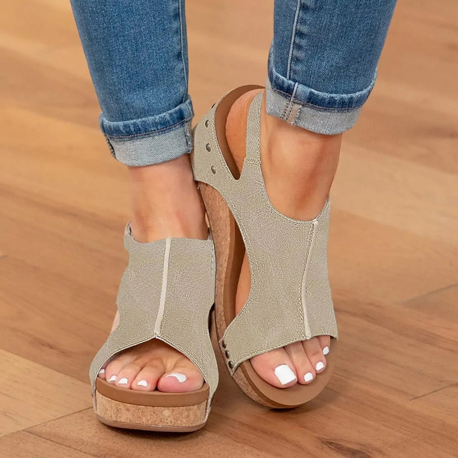 Eduavar Womens Wedge Sandals, Orthopedic Sandals for Women High Wedge Platform Open Toe Sandals with Ankle Strap