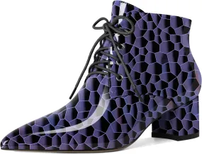 Eldof Women's Booties Low Chunky Heel Ankle Boots Pointed Toe Lace Up Comfortable Walking Boots
