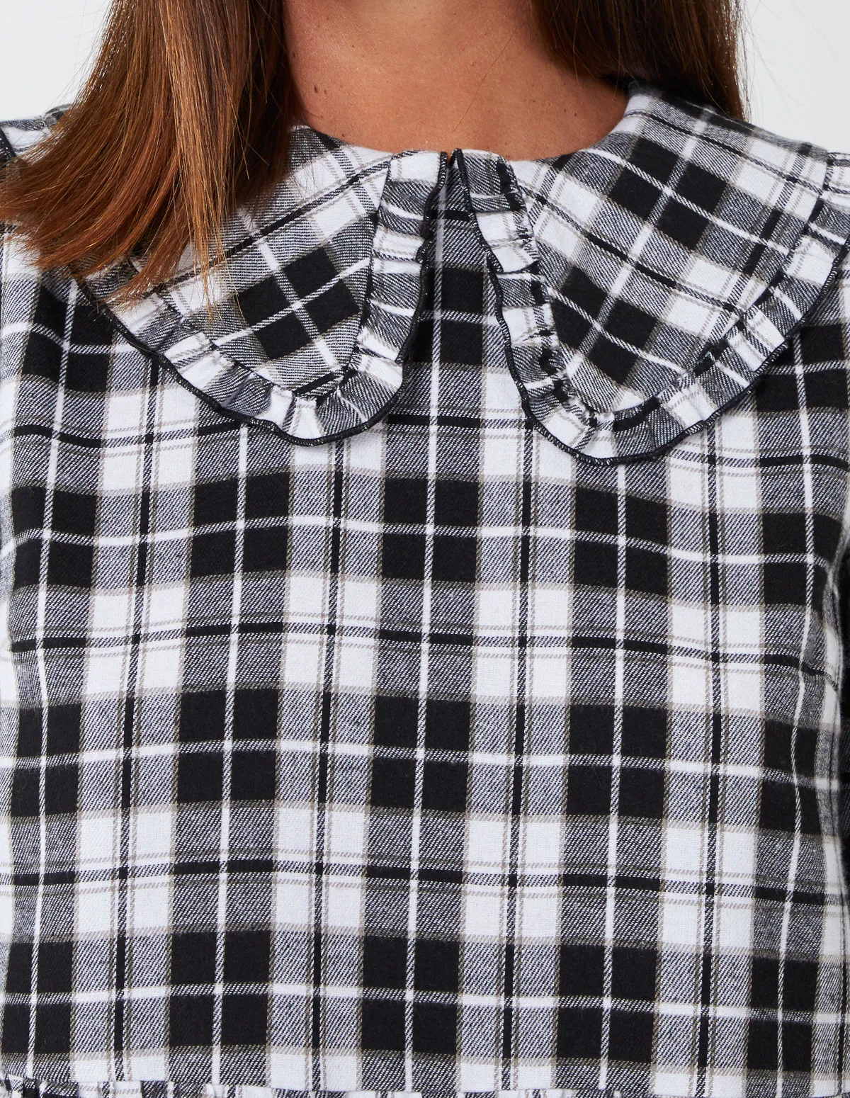 Frill Collar Check Smock Dress