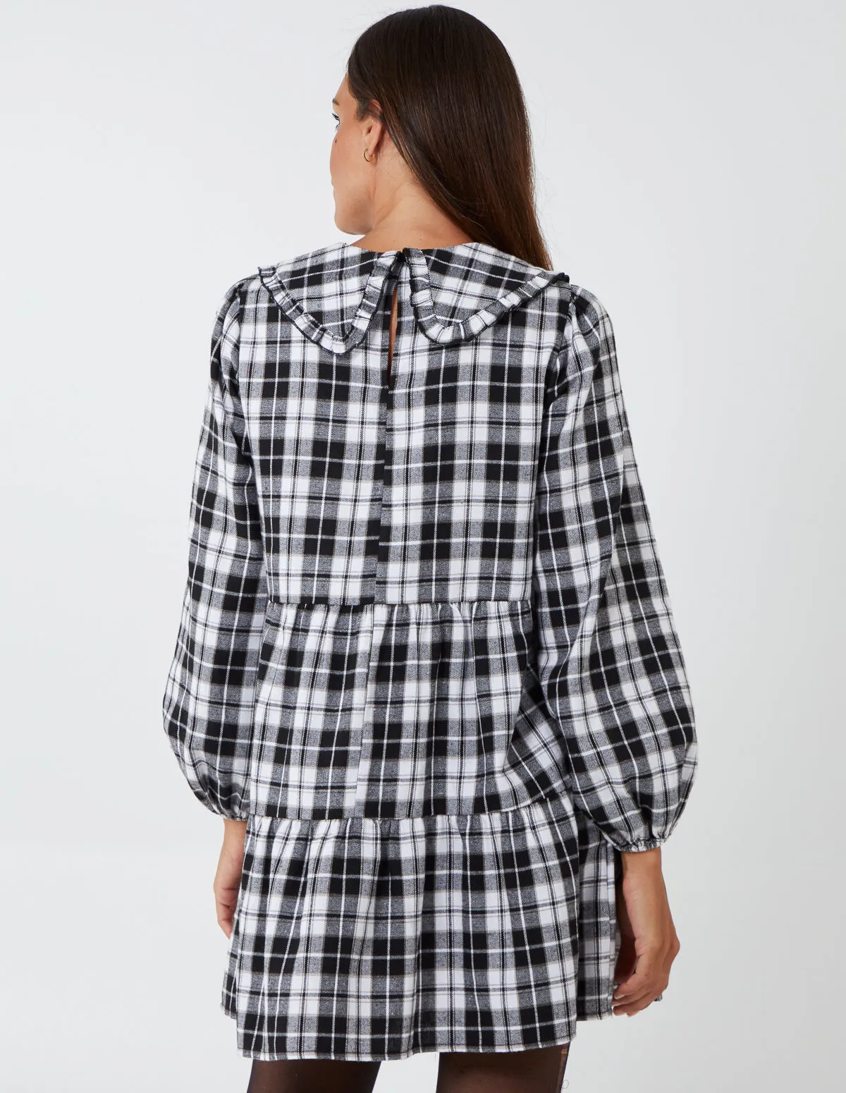 Frill Collar Check Smock Dress