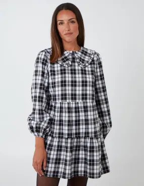 Frill Collar Check Smock Dress