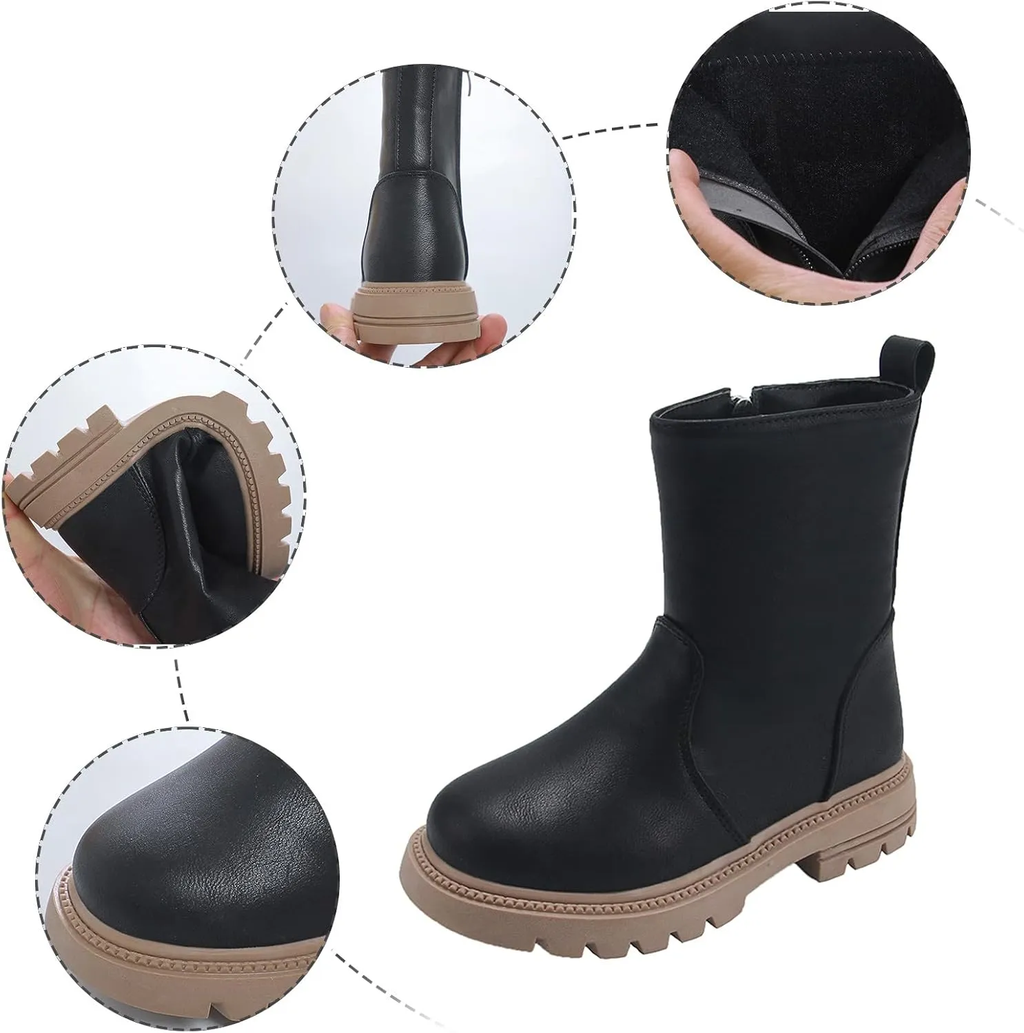 Girls Ankle Boots Low Heel Side Zipper Fall Winter Booties Outdoor Chunky Platform Solid Shoes for Little/Big Kids