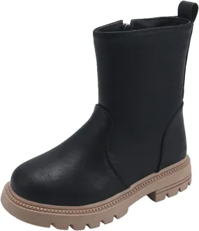 Girls Ankle Boots Low Heel Side Zipper Fall Winter Booties Outdoor Chunky Platform Solid Shoes for Little/Big Kids