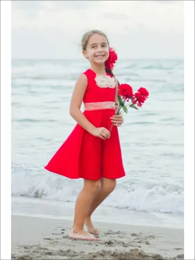 Girls Red Fancy Appliqué Skater Dress