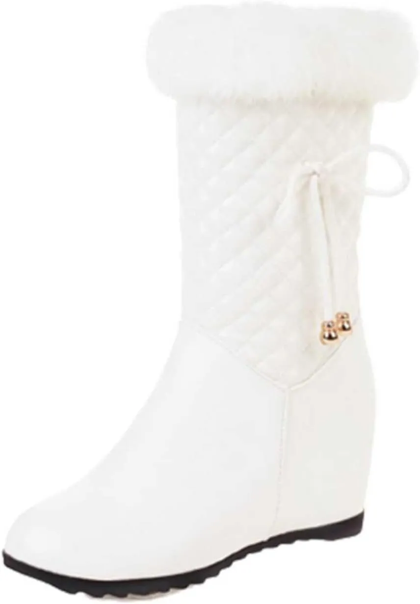 hlysgo Women Solid Color Short Boots Inner Height Waterproof Winter Boots Fuzzy Plush Fluffy Lined Side Zipper Warm Snow Booties
