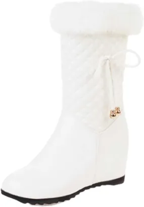 hlysgo Women Solid Color Short Boots Inner Height Waterproof Winter Boots Fuzzy Plush Fluffy Lined Side Zipper Warm Snow Booties