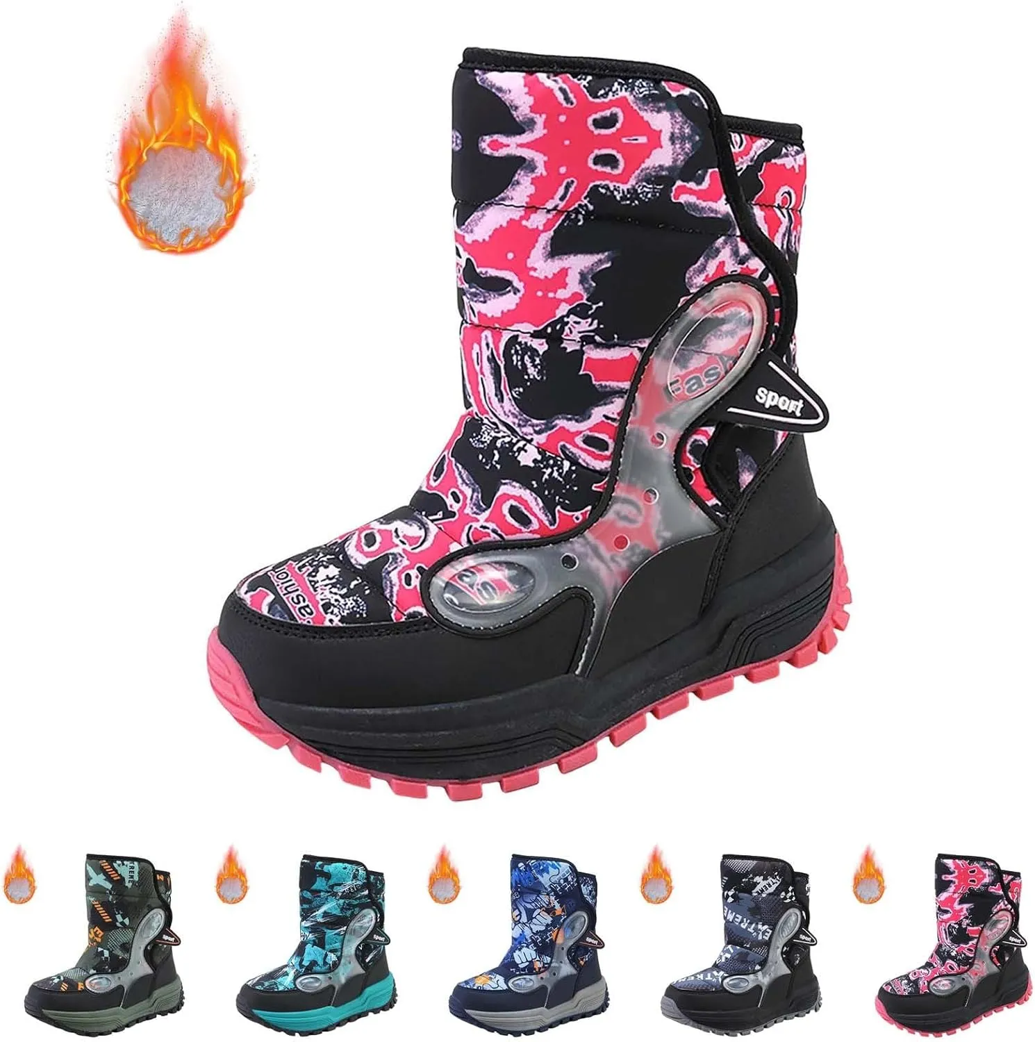 Kids Snow Boots Winter Thicken Warm Shoes for Boys Girls Lightweight Anti-Slip Cold Weather Mid Boots for Girls Size 8
