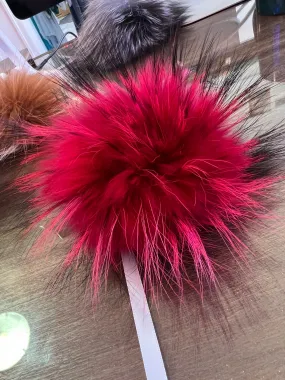 Large Dark Pink Real Fur Pom Pom with Ribbon