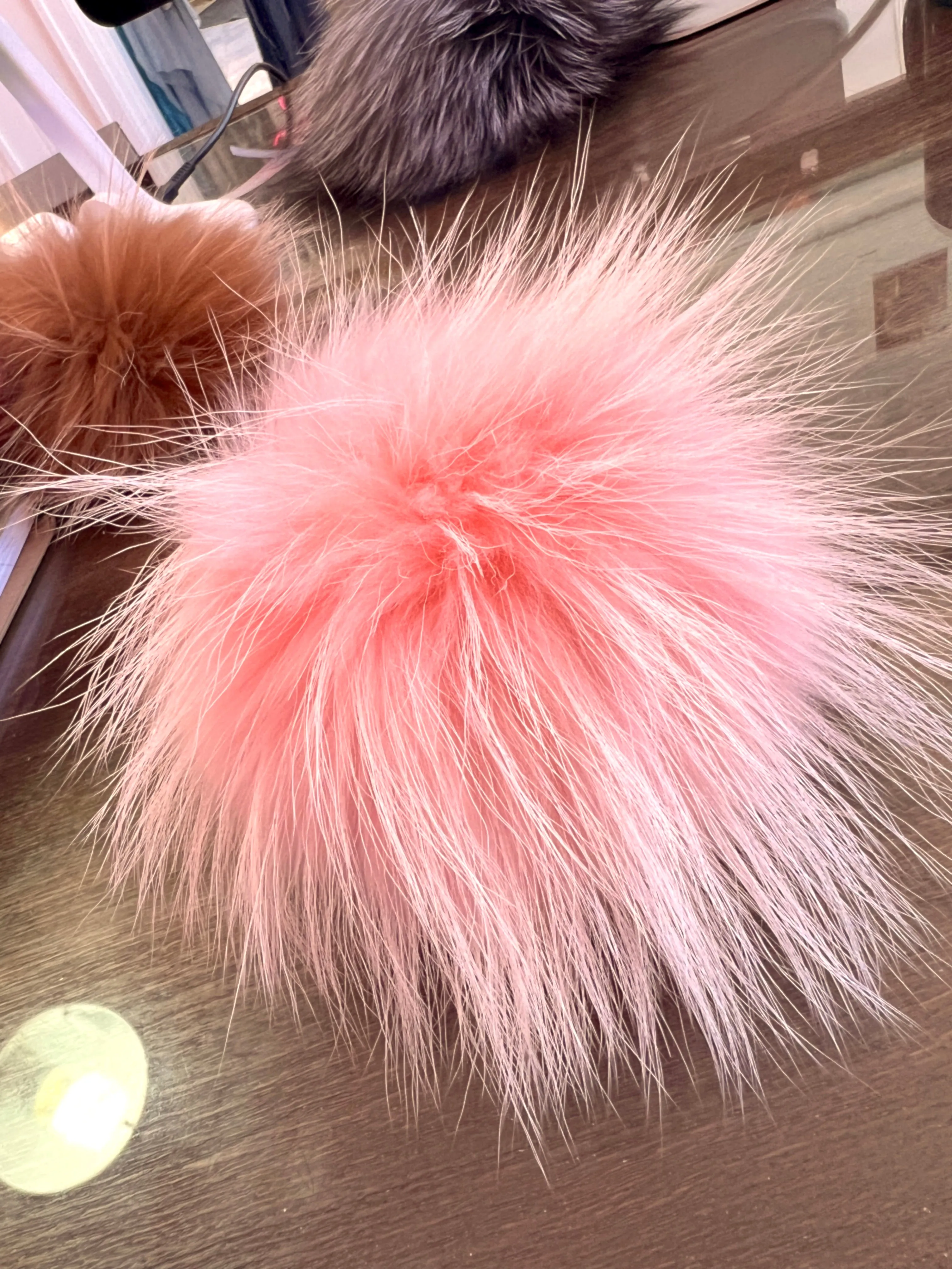 Large Light Pink Real Fur Pom Pom with Ribbon
