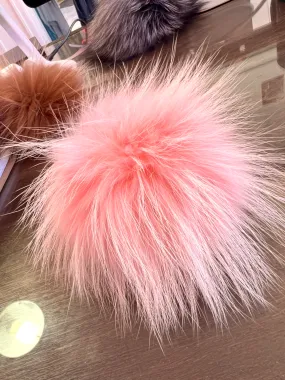Large Light Pink Real Fur Pom Pom with Ribbon