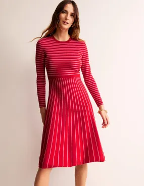 Maria Knitted Midi Dress-Hot Pepper and Crayon Pink