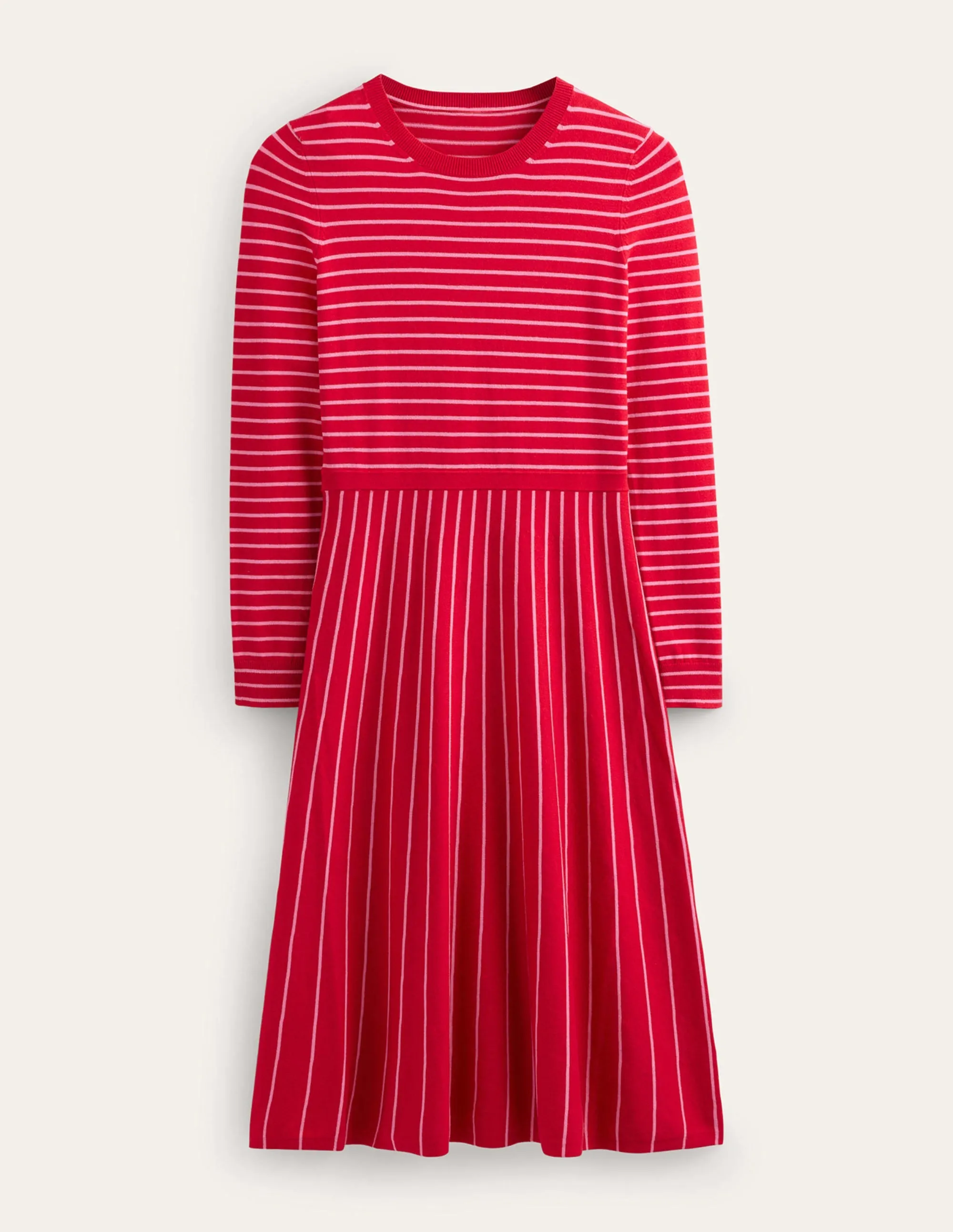 Maria Knitted Midi Dress-Hot Pepper and Crayon Pink