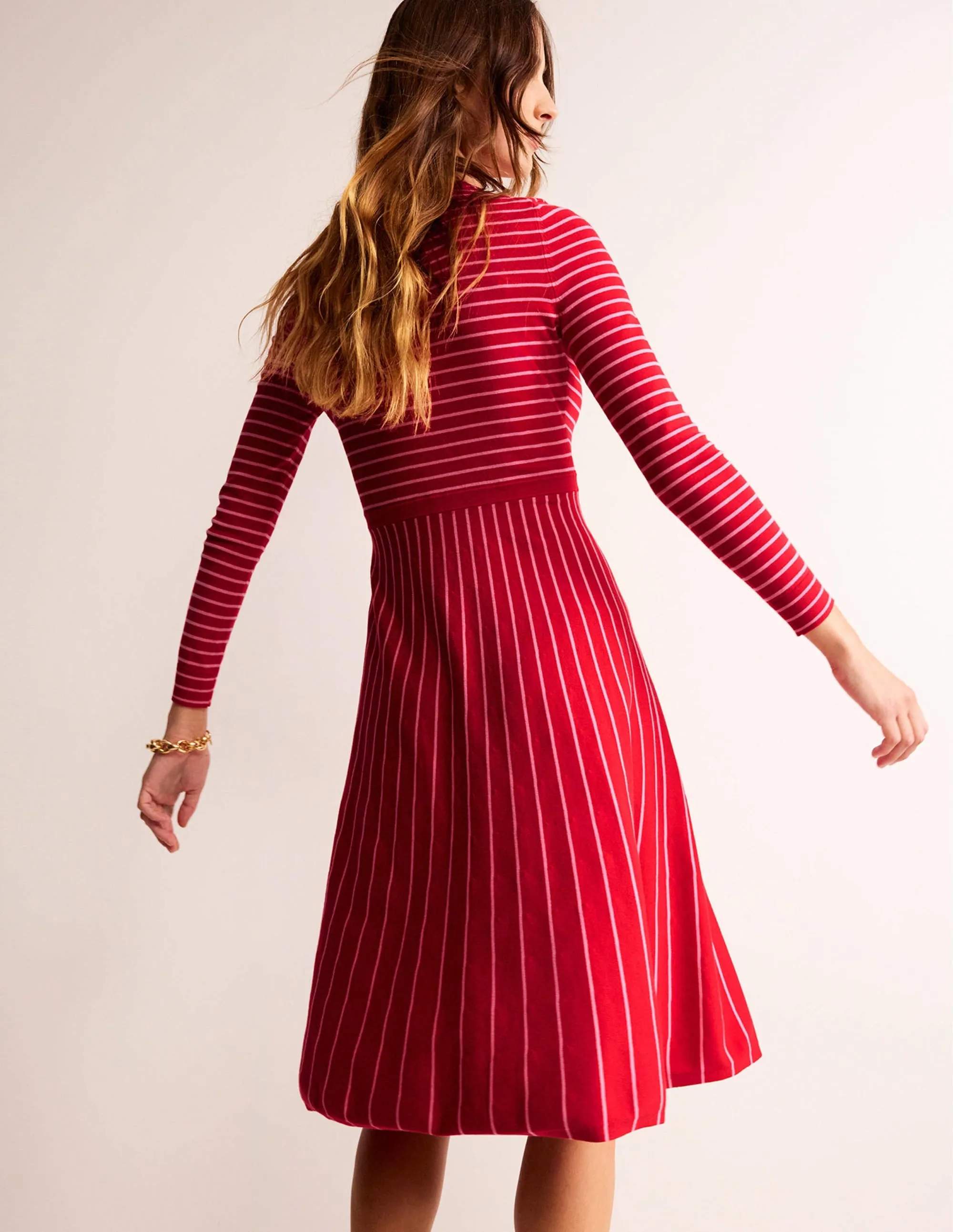 Maria Knitted Midi Dress-Hot Pepper and Crayon Pink