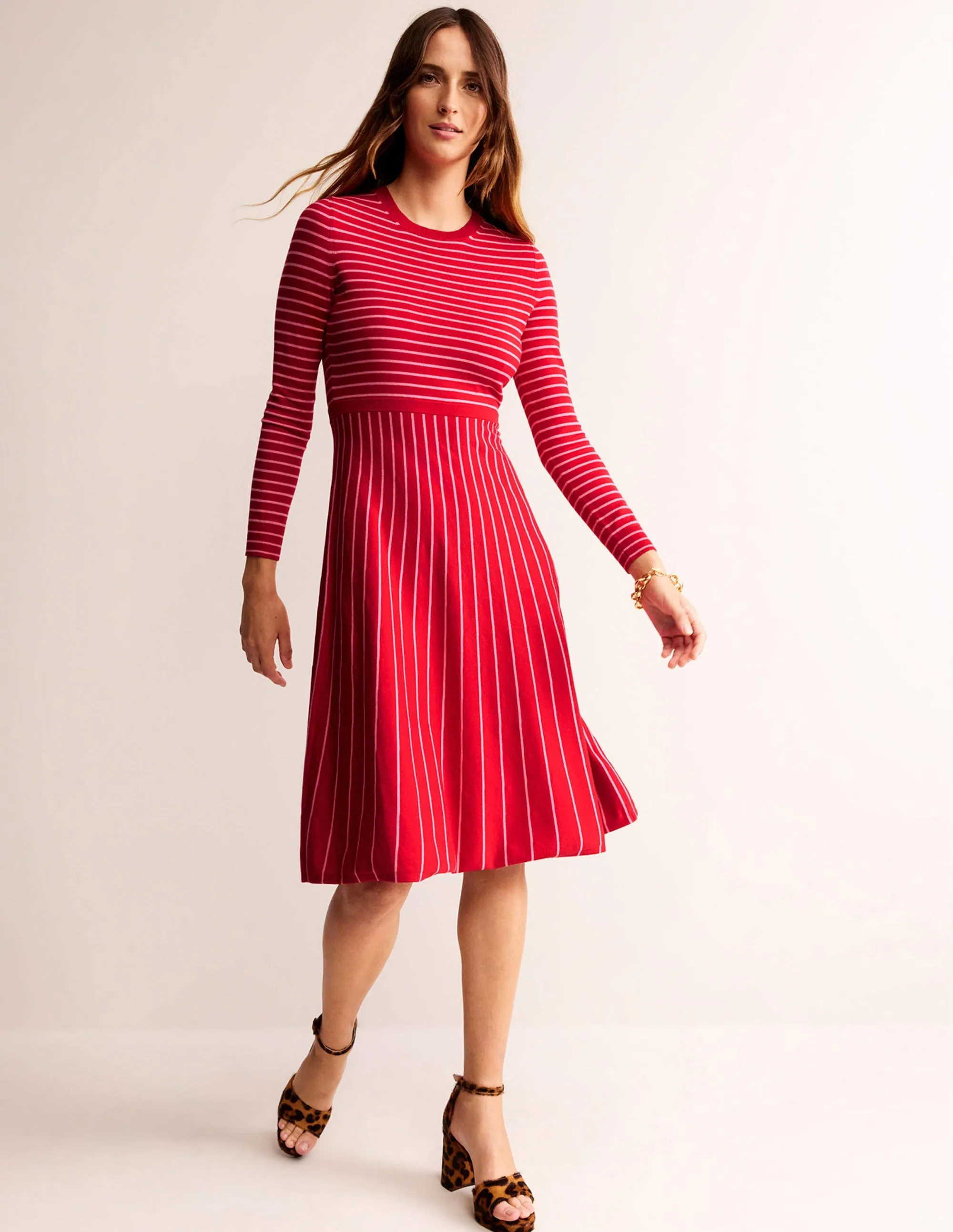 Maria Knitted Midi Dress-Hot Pepper and Crayon Pink