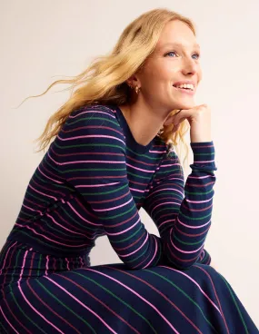 Maria Knitted Midi Dress-Navy and Pink