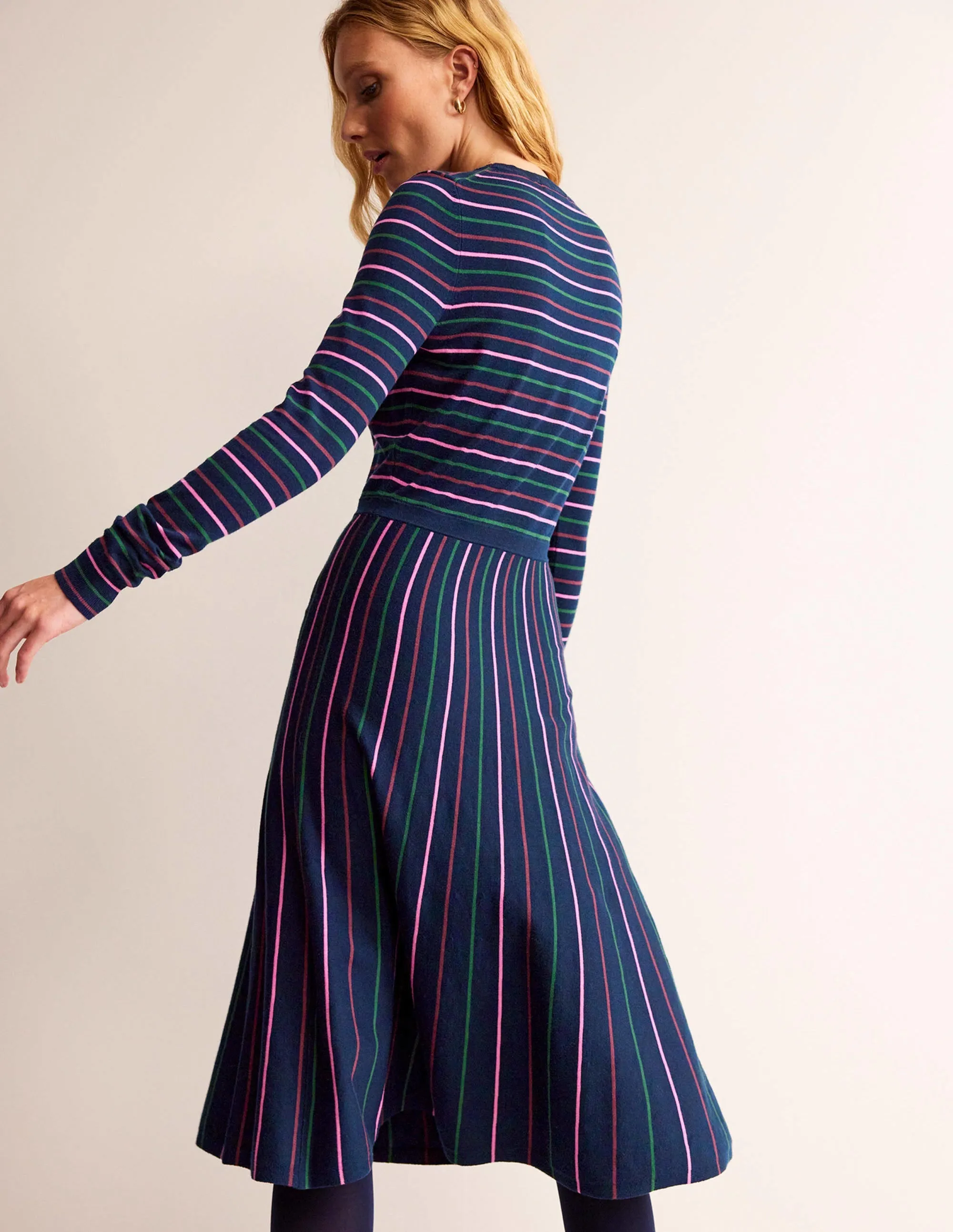 Maria Knitted Midi Dress-Navy and Pink