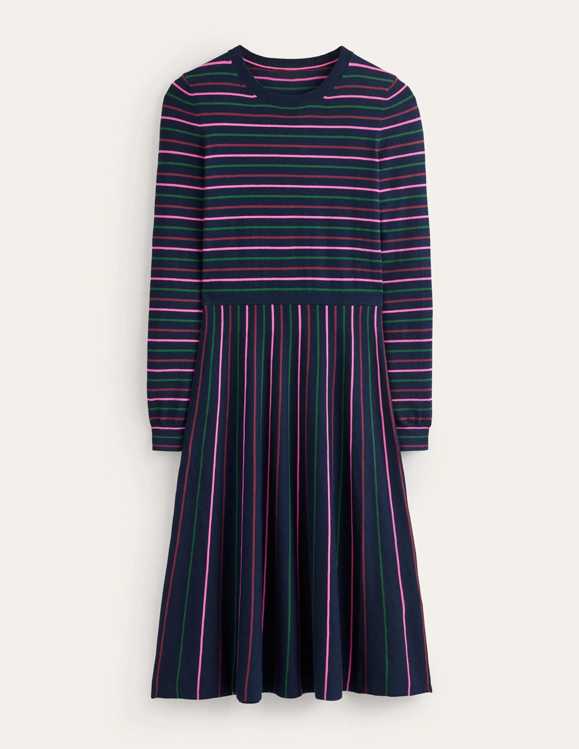 Maria Knitted Midi Dress-Navy and Pink