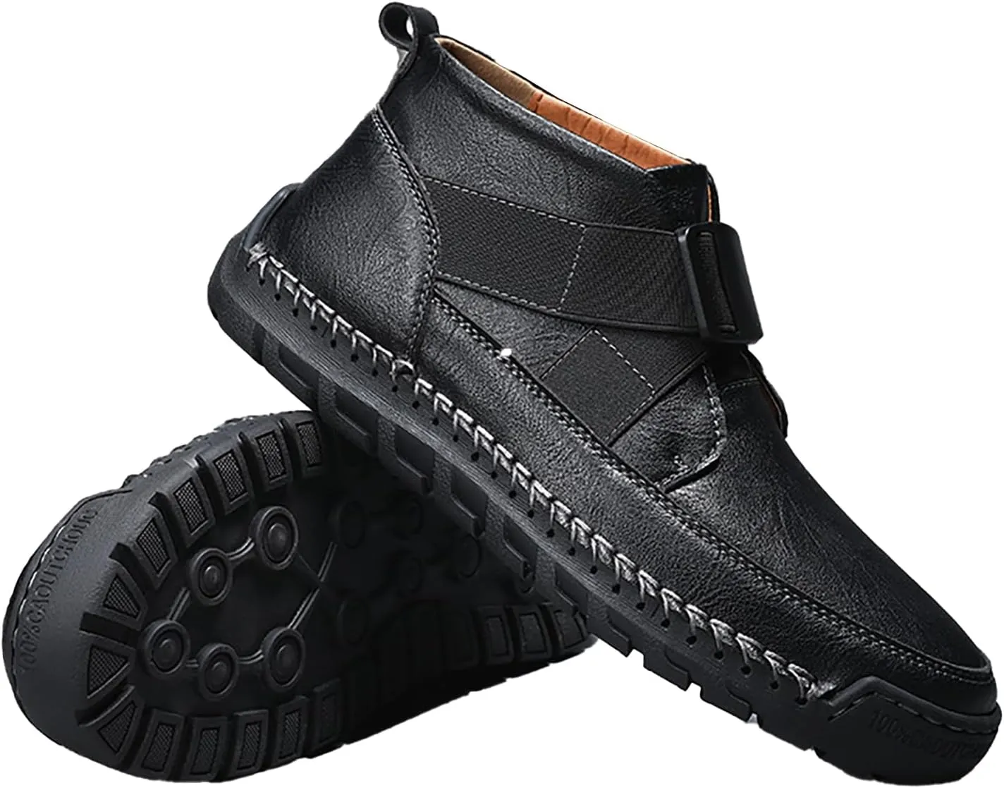 Men's Leather Strap Buckle Slip-On High Top Sneakers Boots Adjustable Fashion Handmade Non-Slip Lightweight Oxford Sneaker Boots Casual Driving Business Dress Boots