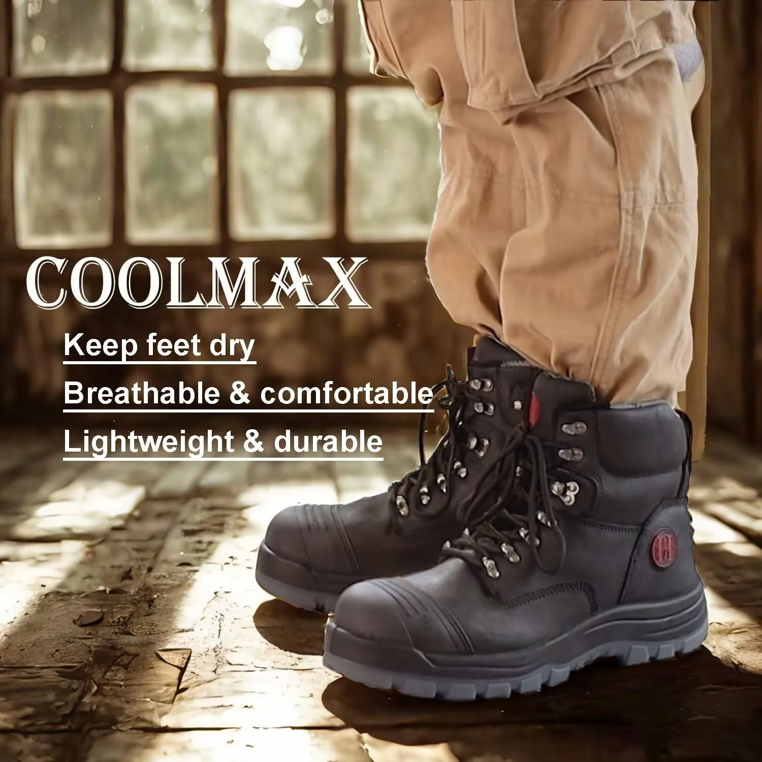 Men's Work Boots, 6" Composite & Soft Toe, Non-Slip Puncture-Proof Safety Shoes, Breathable Work Footwear for Construction, Warehouse, Outdoor