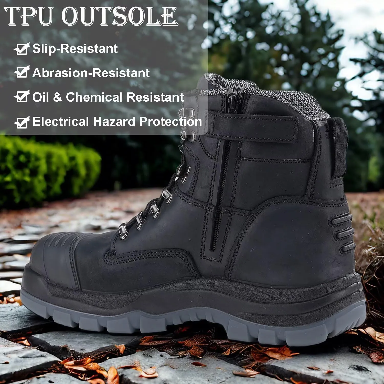 Men's Work Boots, 6" Composite & Soft Toe, Non-Slip Puncture-Proof Safety Shoes, Breathable Work Footwear for Construction, Warehouse, Outdoor