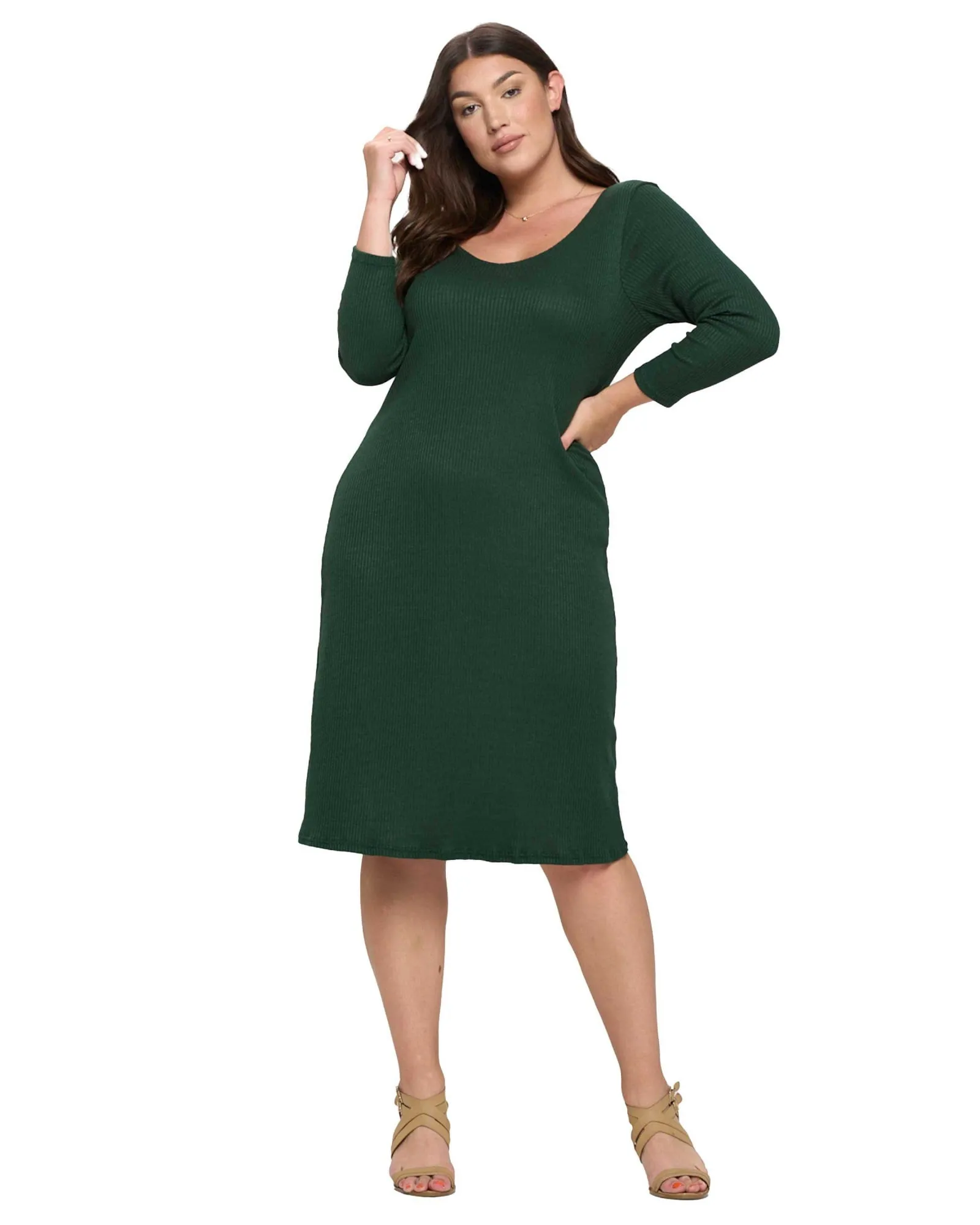 Millie Rib Midi Dress | Hunter