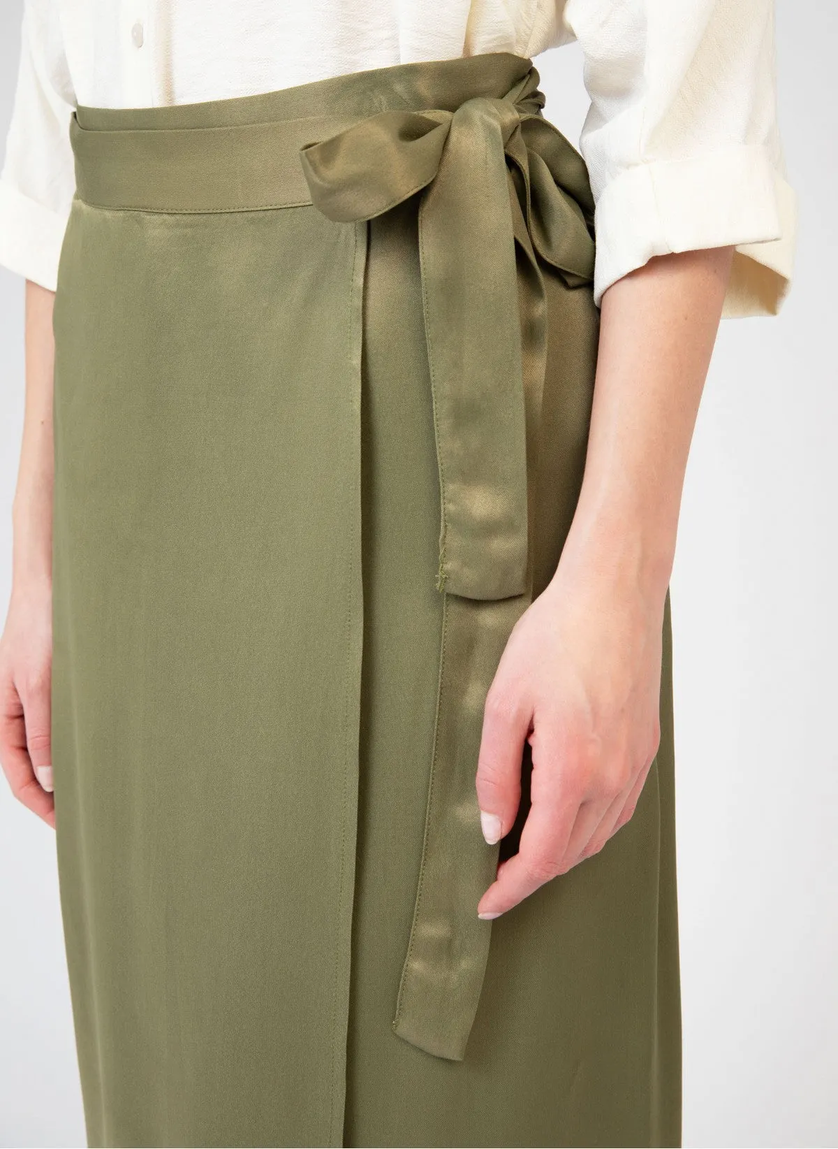 OLIVE GREEN WRAP LONG SKIRT