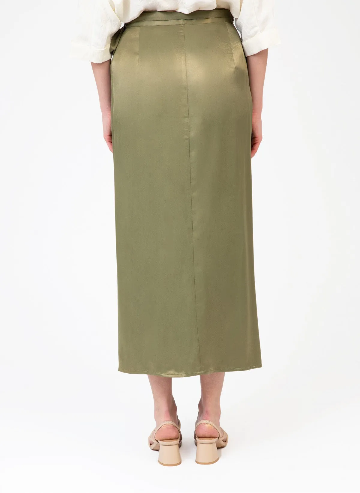 OLIVE GREEN WRAP LONG SKIRT