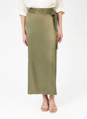 OLIVE GREEN WRAP LONG SKIRT