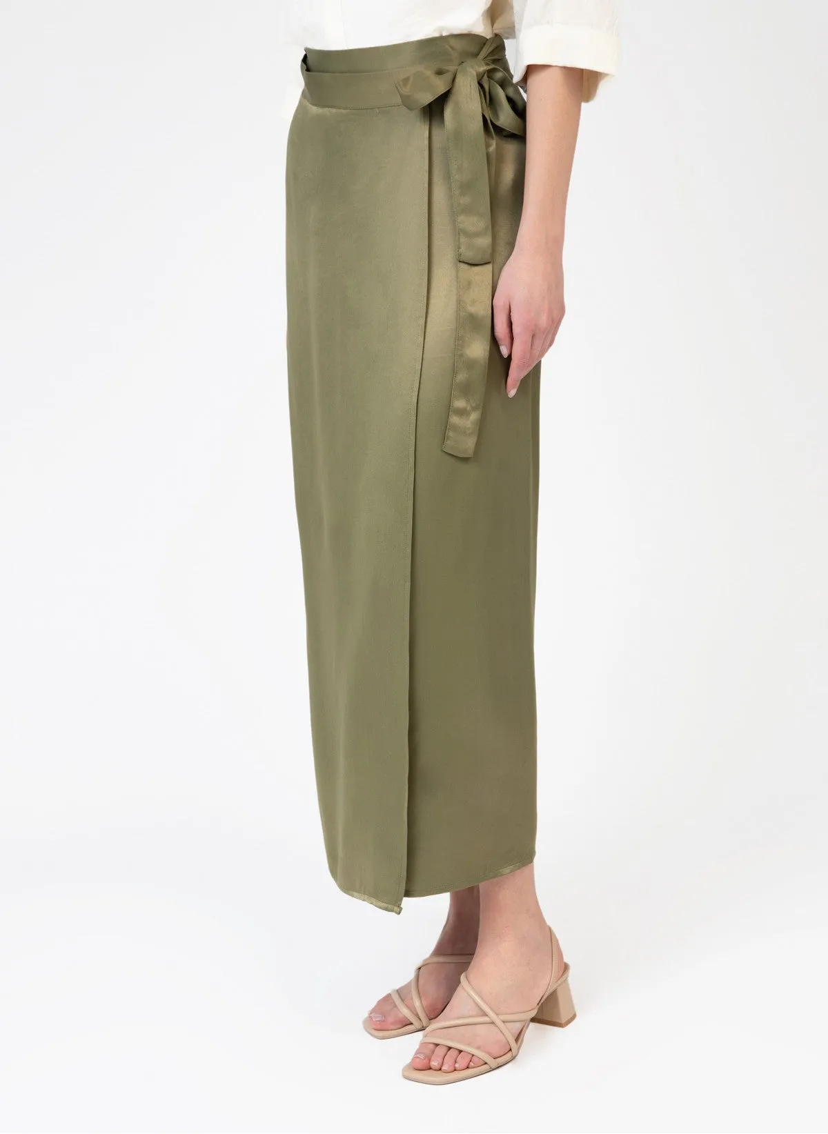 OLIVE GREEN WRAP LONG SKIRT