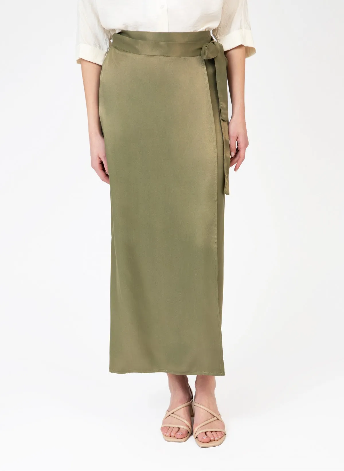 OLIVE GREEN WRAP LONG SKIRT