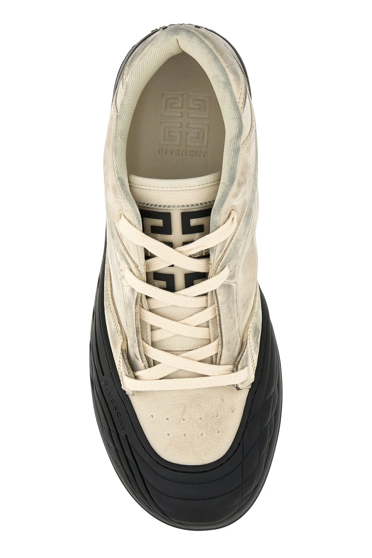 Sand fabric and leather Skater sneakers