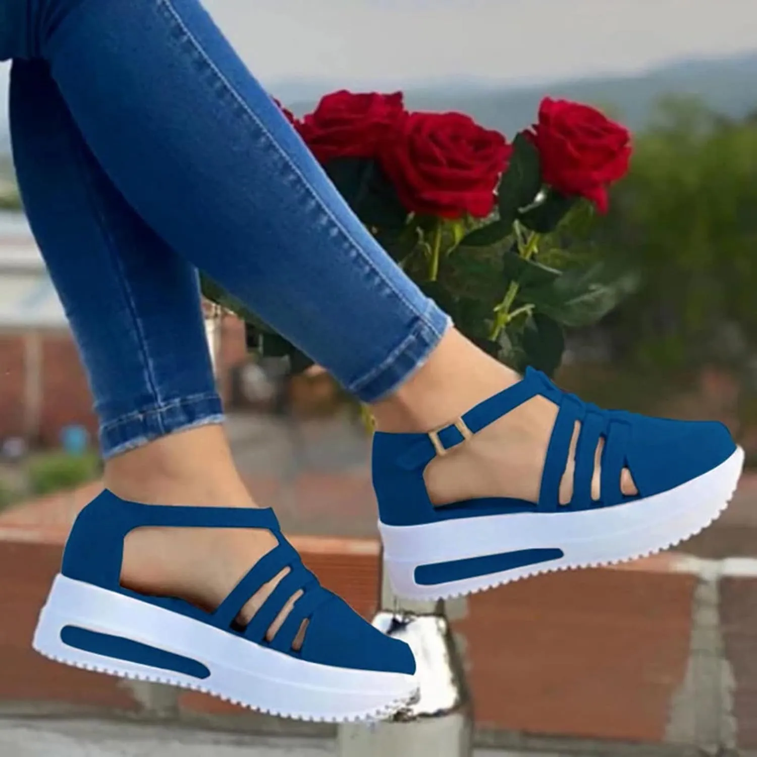 Sandalias para Mujer Elegantes, Womens Platform Sandals Ankle Straps Wedges Sandals Casual Summer Closed Toe Sandals
