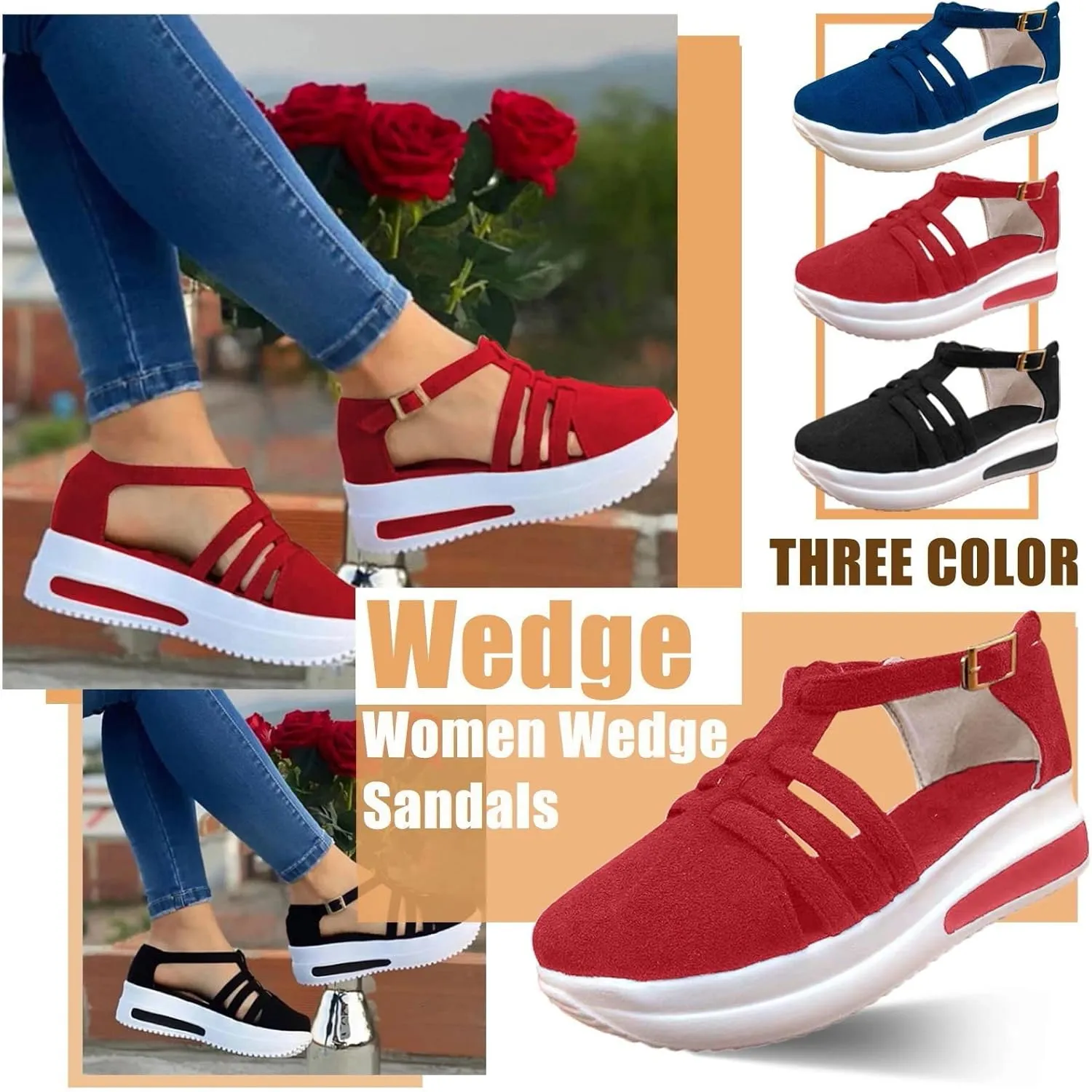Sandalias para Mujer Elegantes, Womens Platform Sandals Ankle Straps Wedges Sandals Casual Summer Closed Toe Sandals