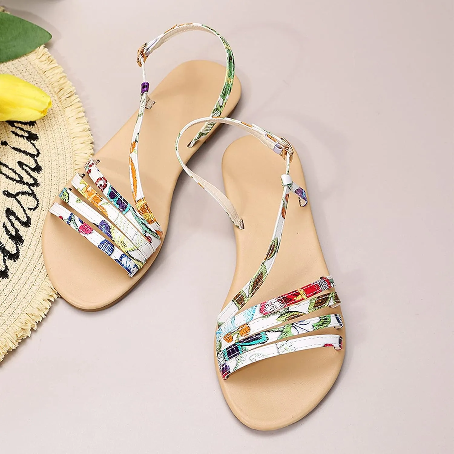 Sandals for Women Dressy Summer, Women Arch Support Sandals Comfortable Floral Slides Summer Platform Sandals Slippers
